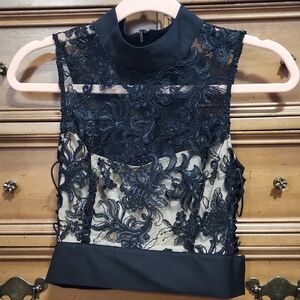 Nasty Gal Black Lace Embroidered High Neck Camisole